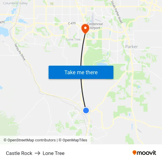 Castle Rock to Lone Tree map