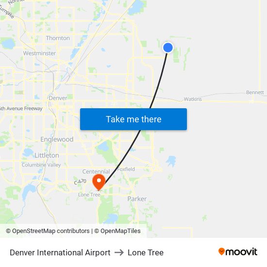 Denver International Airport to Lone Tree map