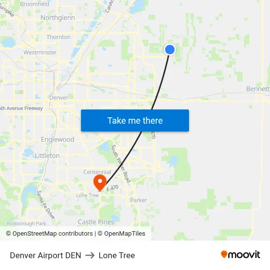 Denver Airport DEN to Lone Tree map