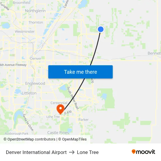 Denver International Airport to Lone Tree map