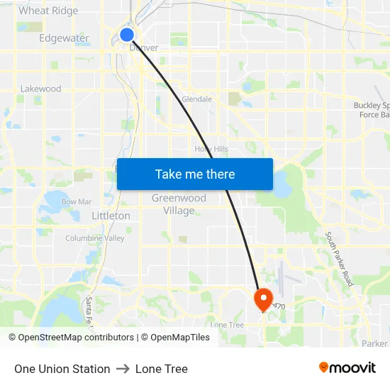 One Union Station to Lone Tree map