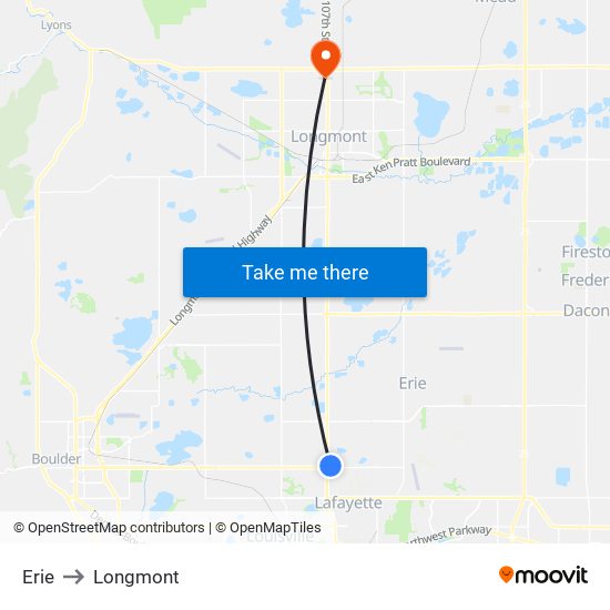 Erie to Longmont map