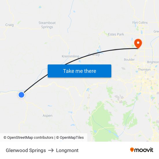 Glenwood Springs to Longmont map
