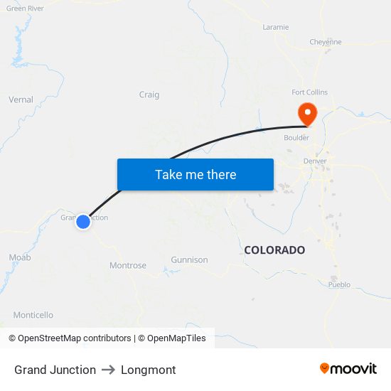 Grand Junction to Longmont map