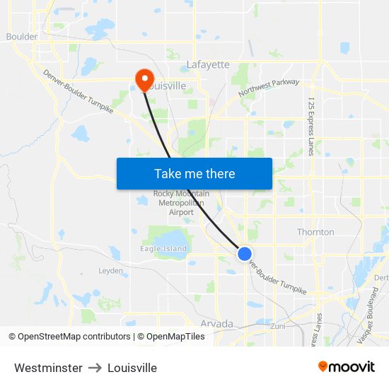 Westminster to Louisville map