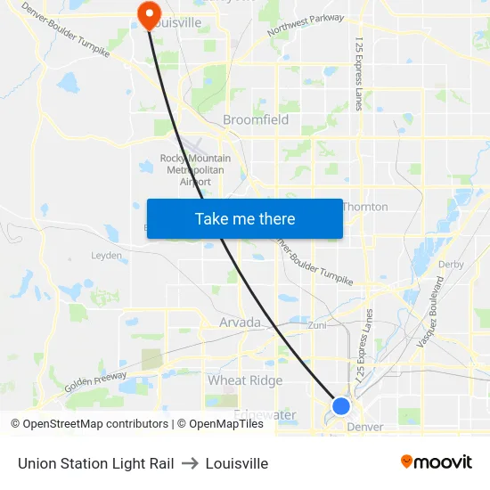 Union Station Light Rail to Louisville map