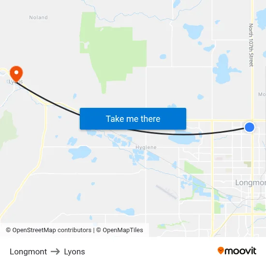 Longmont to Lyons map