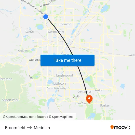 Broomfield to Meridian map