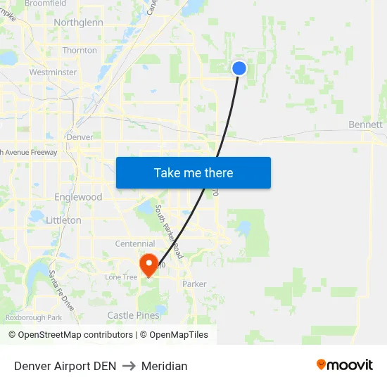 Denver Airport DEN to Meridian map