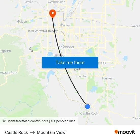 Castle Rock to Mountain View map