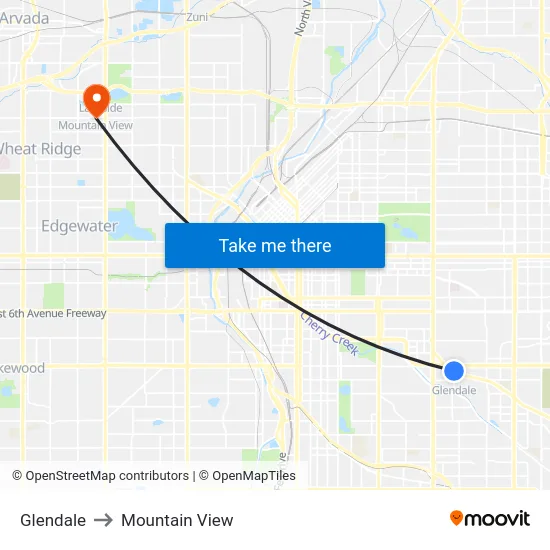 Glendale to Mountain View map