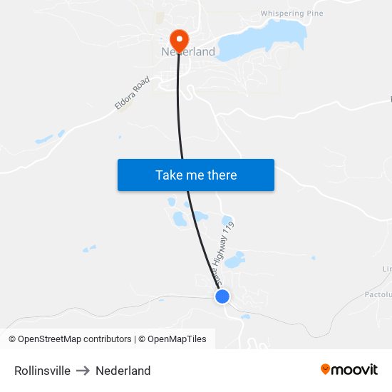 Rollinsville to Nederland map