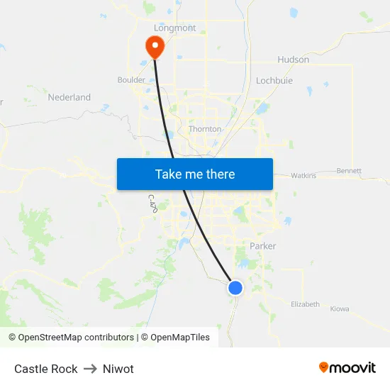Castle Rock to Niwot map