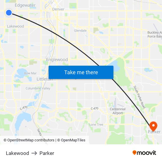 Lakewood to Parker map