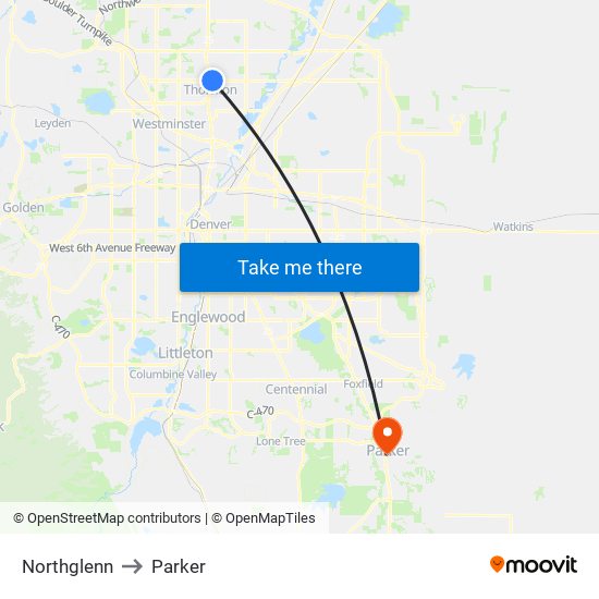 Northglenn to Parker map