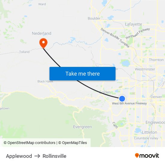 Applewood to Rollinsville map