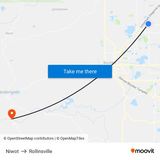 Niwot to Rollinsville map