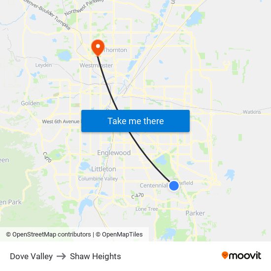 Dove Valley to Shaw Heights map