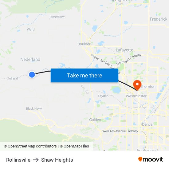 Rollinsville to Shaw Heights map