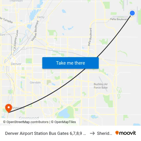 Denver Airport Station Bus Gates 6,7,8,9 & 10 to Sheridan map
