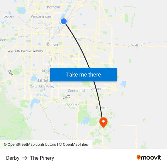 Derby to The Pinery map