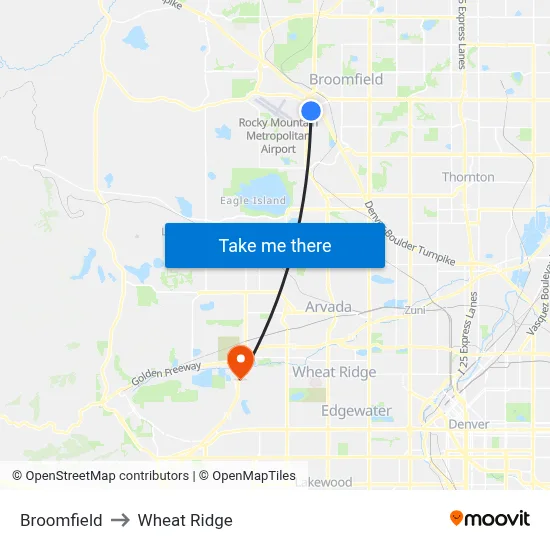 Broomfield to Wheat Ridge map