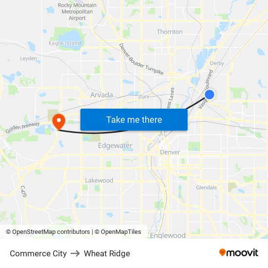 Commerce City to Wheat Ridge map