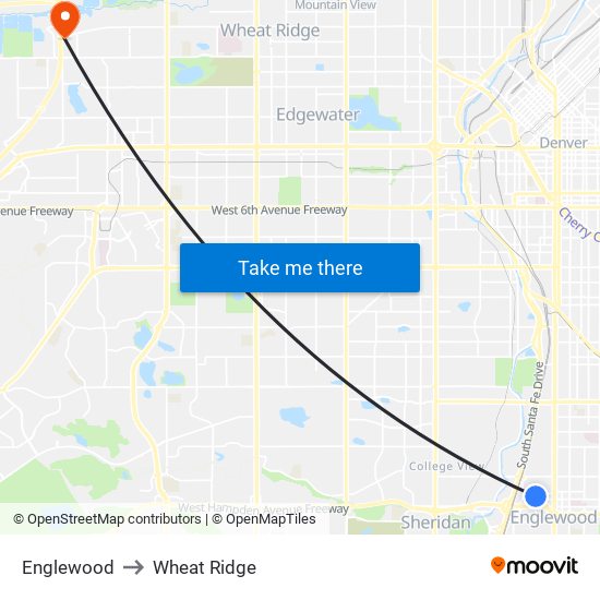 Englewood to Wheat Ridge map