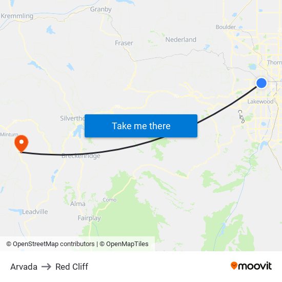 Arvada to Red Cliff map