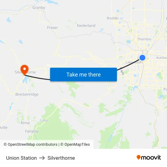 Union Station to Silverthorne map