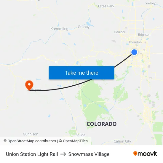 Union Station Light Rail to Snowmass Village map
