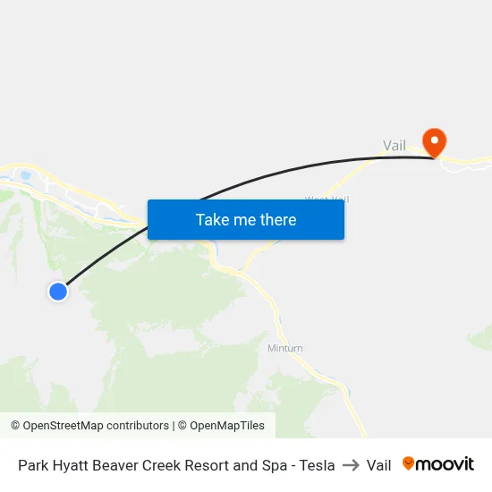 Park Hyatt Beaver Creek Resort and Spa - Tesla to Vail map