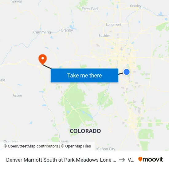 Denver Marriott South at Park Meadows Lone Tree to Vail map