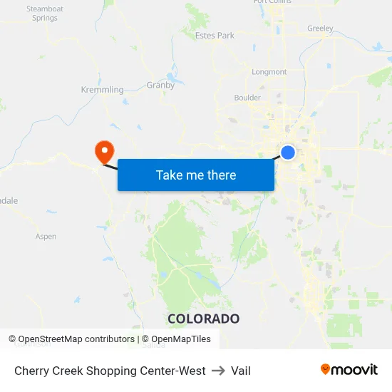 Cherry Creek Shopping Center-West to Vail map