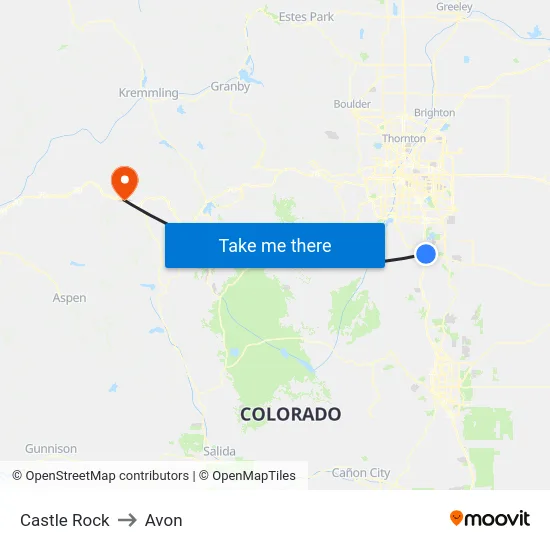 Castle Rock to Avon map