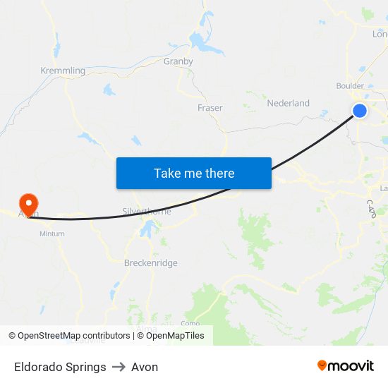 Eldorado Springs to Avon map