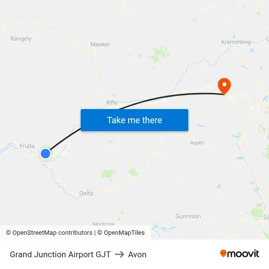 Grand Junction Airport GJT to Avon map