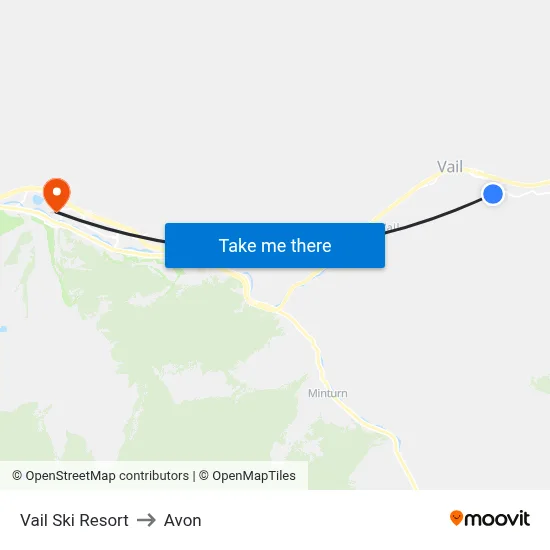 Vail Ski Resort to Avon map