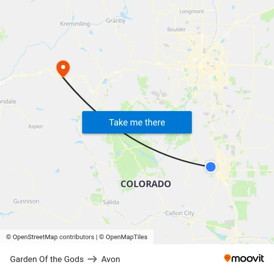 Garden Of the Gods to Avon map