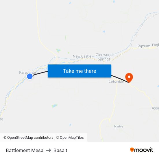 Battlement Mesa to Basalt map