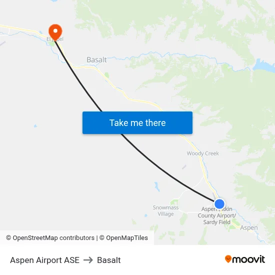 Aspen Airport ASE to Basalt map