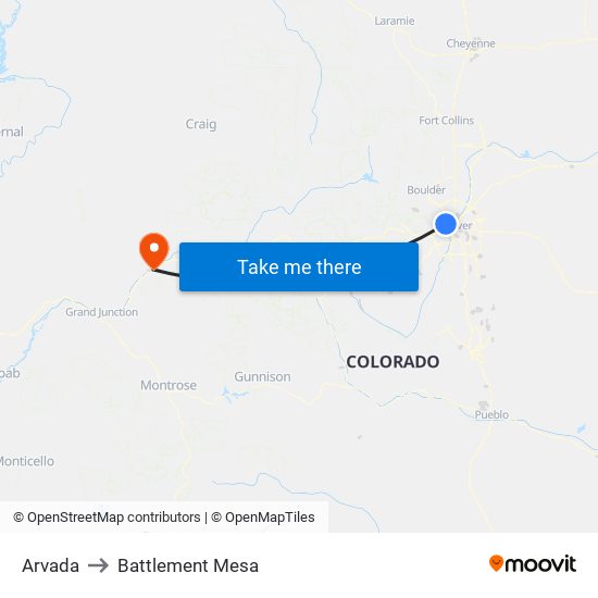 Arvada to Battlement Mesa map