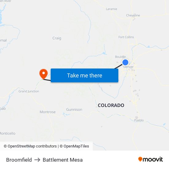 Broomfield to Battlement Mesa map