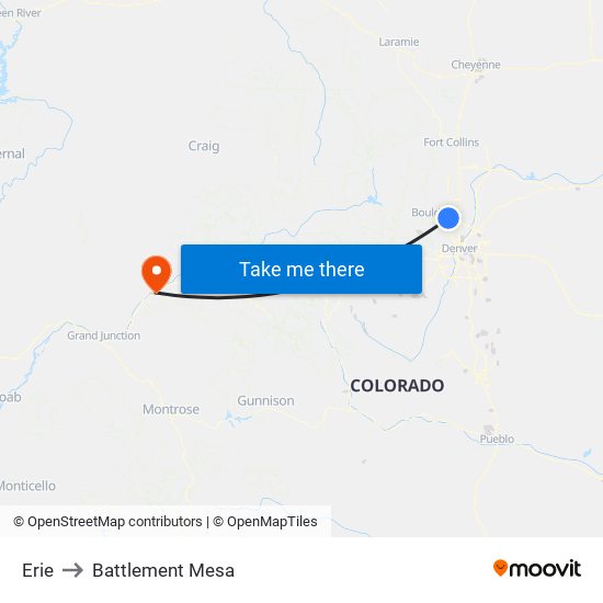 Erie to Battlement Mesa map