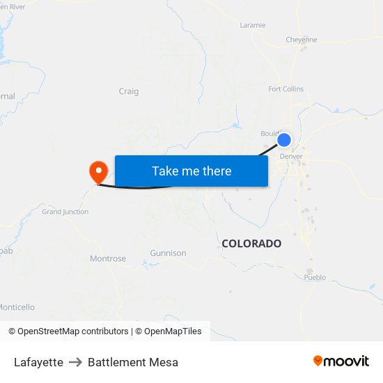 Lafayette to Battlement Mesa map