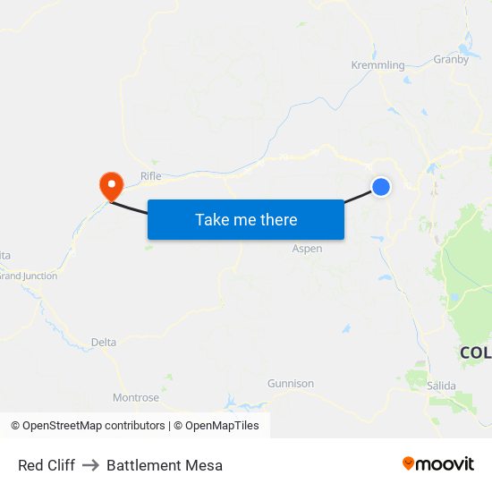 Red Cliff to Battlement Mesa map