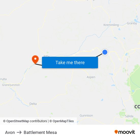 Avon to Battlement Mesa map