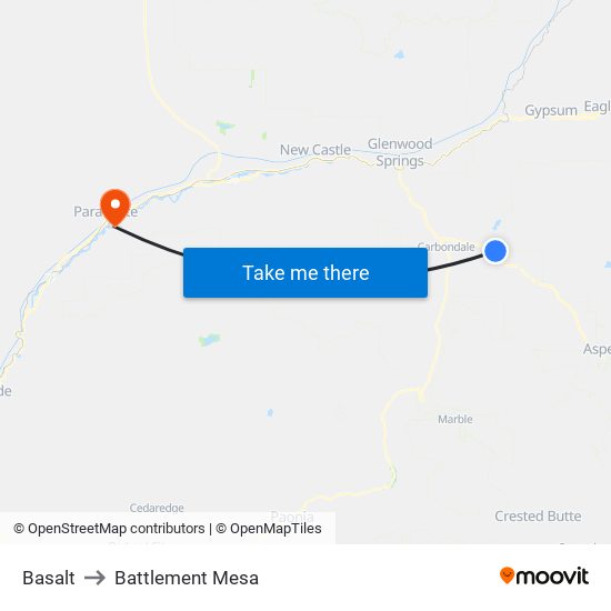 Basalt to Battlement Mesa map