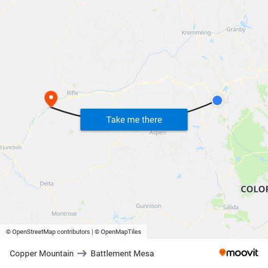 Copper Mountain to Battlement Mesa map