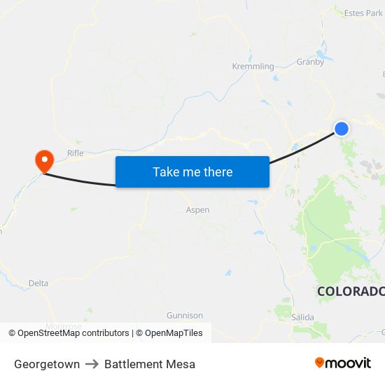 Georgetown to Battlement Mesa map